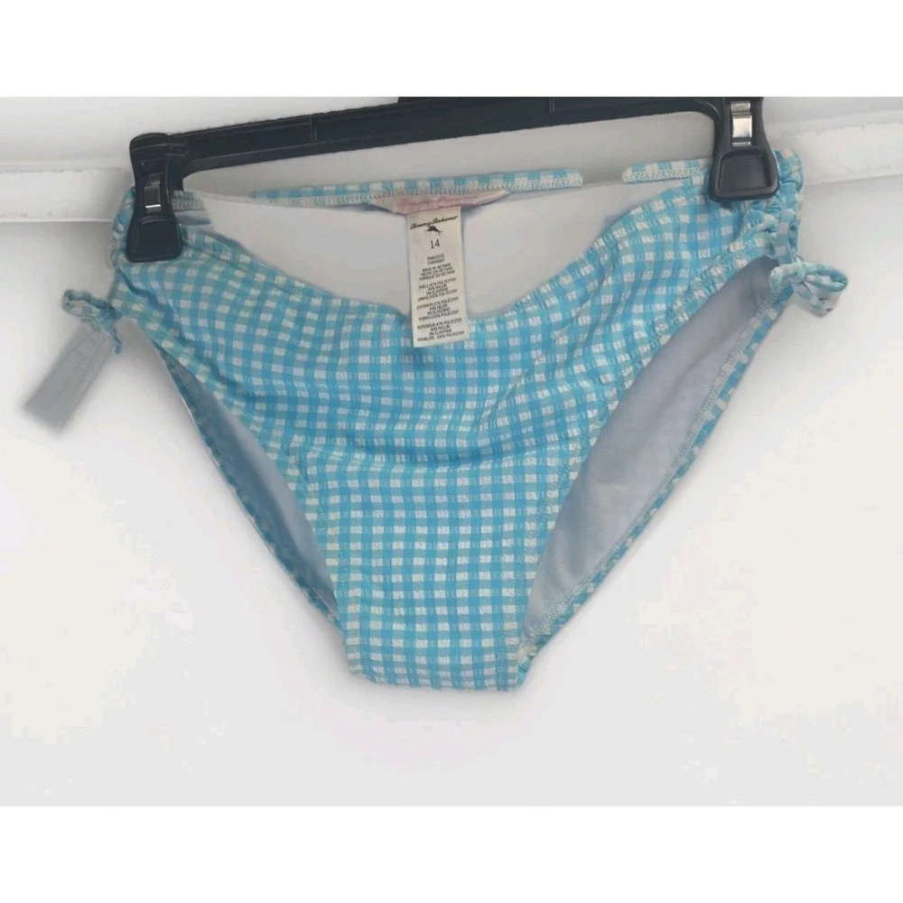 Tommy Bahama Kids Two Piece Swimsuit Gingham Sky Blue Size‎ 14 Ruffles & Ties